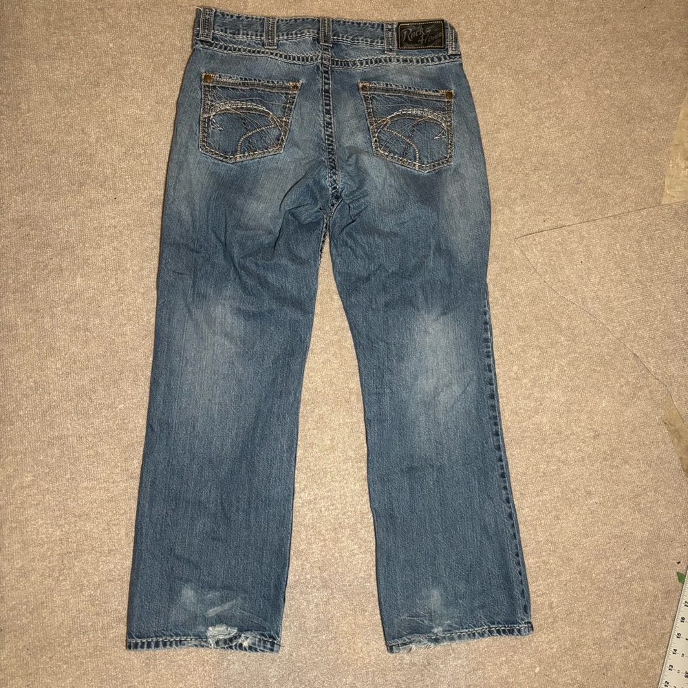 Wrangler Rock 47 Relaxed Boot Cut Jeans 36x32 Thick Stitch Denim - Picture 5 of 9